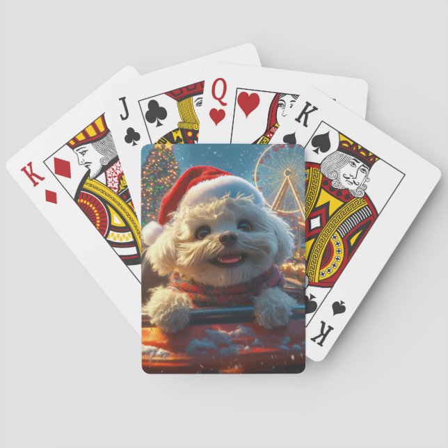 Bichon Frise Dog Roller Coaster Christmas Playing Cards (Back)