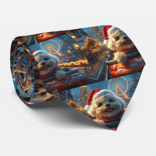 Bichon Frise Dog Roller Coaster Christmas Tie