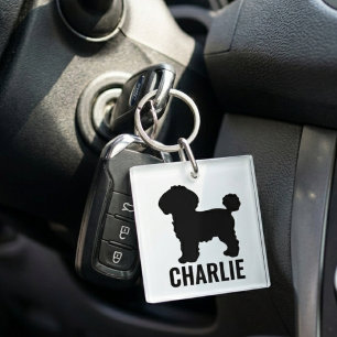 Bichon Frise Dog Silhouette Personalized Name Keychain