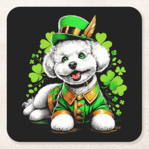 Bichon Frise Dog St Patrick's Day Square Paper Coaster