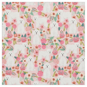 Bichon Frise dog vintage florals pink Fabric