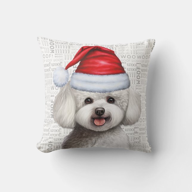 Bichon Frise Dog Watercolor Christmas Throw Pillow (Front)