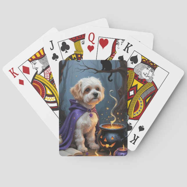 Bichon Frise Dog Whimsical Halloween Painting Playing Cards (Back)