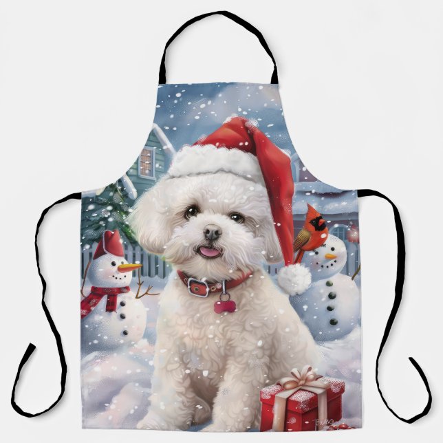 Bichon Frise Dog Winter Wonderland Christmas Joy Apron (Front)