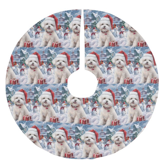 Bichon Frise Dog Winter Wonderland Christmas Joy Brushed Polyester Tree Skirt (Front)