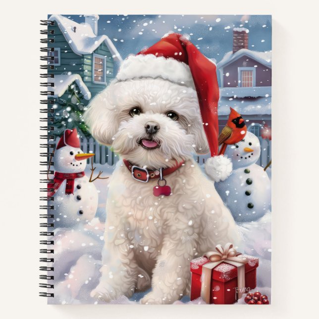 Bichon Frise Dog Winter Wonderland Christmas Joy Notebook (Front)
