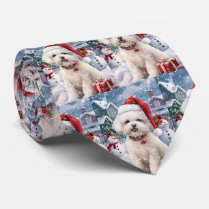 Bichon Frise Dog Winter Wonderland Christmas Joy Tie