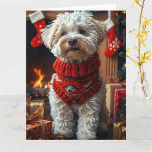 Bichon Frise Dog with Christmas Gifts Fireplace Card