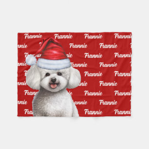 Bichon Frise Dog with Name Christmas Holiday Fleece Blanket