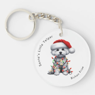 Bichon Frise Dog Wrapped In Christmas Light Keychain