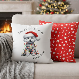 Bichon Frise Dog Wrapped In Christmas Light Throw Pillow