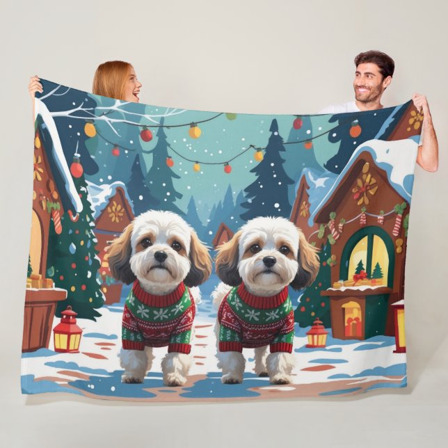 Bichon Frise Dogs Christmas Snow Holiday Fleece Blanket (In Situ)