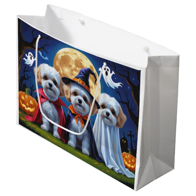 Bichon Frise Dogs Pumpkin Halloween Funny  Large Gift Bag (Front Angled)