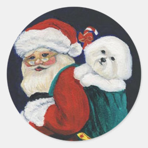 Bichon Frise et autocollant d'art du père noël