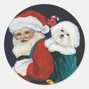 Bichon Frise et autocollant d'art du père noël
