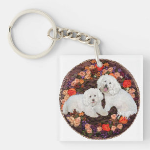 Bichon Frise Floral Keychain