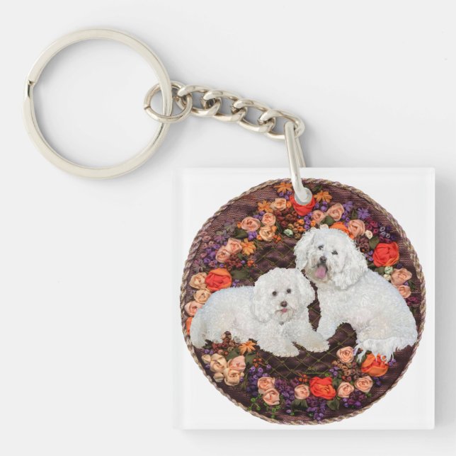 Bichon Frise Floral Keychain (Front)