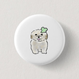 Bichon Frise Four Leaf Clover Dog Mom Gift 1 Inch Round Button