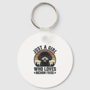 Bichon Frise Girl Vintage Dog Lover Shirt_1 Keychain