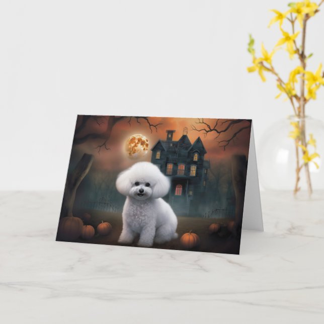 Bichon Frise Halloween Scary  Card (Yellow Flower)