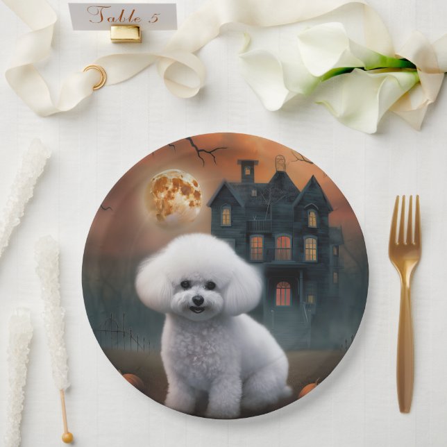 Bichon Frise Halloween Scary  Paper Plate (Wedding)