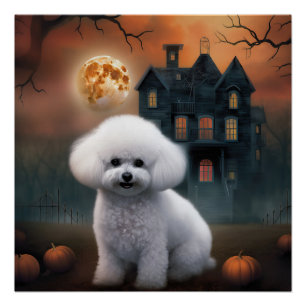 Bichon Frise Halloween Scary Poster