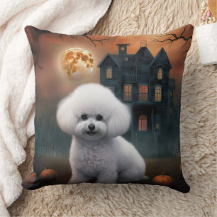 Bichon Frise Halloween Scary  Throw Pillow