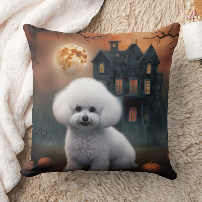 Bichon Frise Halloween Scary  Throw Pillow (Blanket)