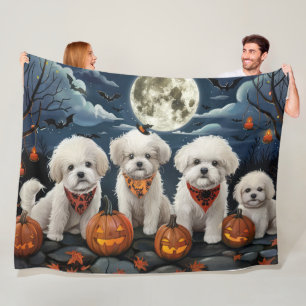 Bichon Frise Halloween Spooky Fleece Blanket