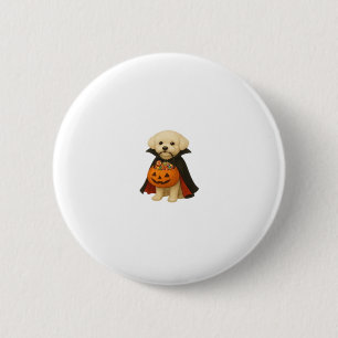 Bichon Frisé Halloween Vampire Pup with Pumpkin Ba 2 Inch Round Button