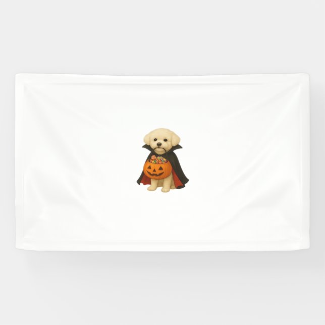 Bichon Frisé Halloween Vampire Pup with Pumpkin Ba Banner (Horizontal)