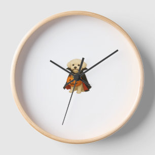 Bichon Frisé Halloween Vampire Pup with Pumpkin Ba Clock