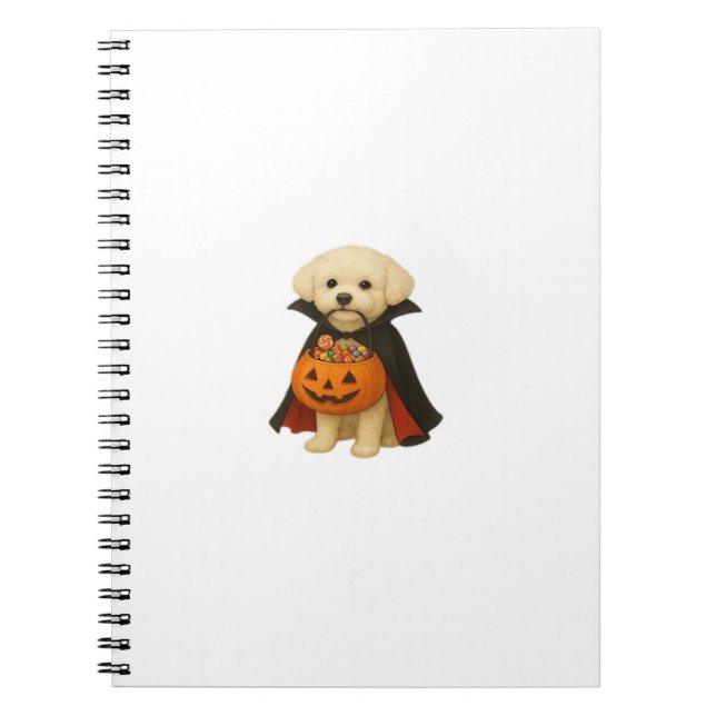 Bichon Frisé Halloween Vampire Pup with Pumpkin Ba Notebook (Front)