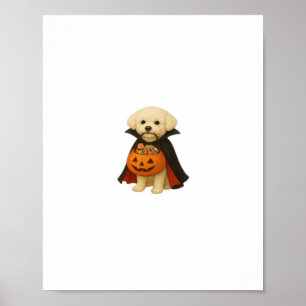 Bichon Frisé Halloween Vampire Pup with Pumpkin Ba Poster