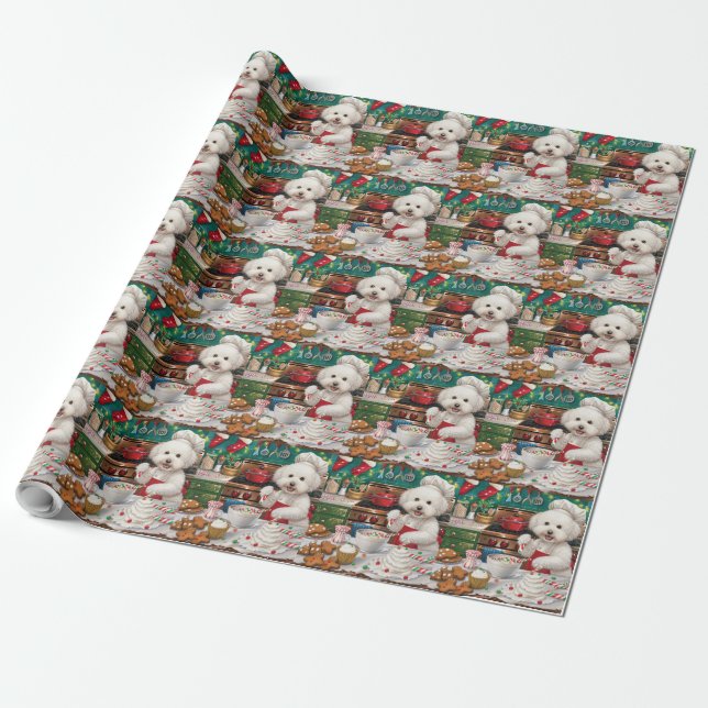 Bichon Frise Holiday Baking: Festive Christmas Wrapping Paper (Unrolled)