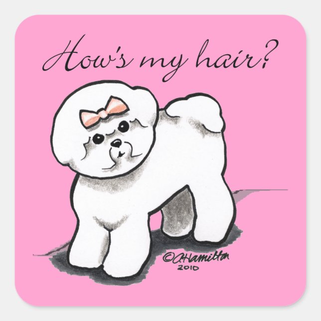 Bichon Frise Hows My Hair Square Sticker (Front)