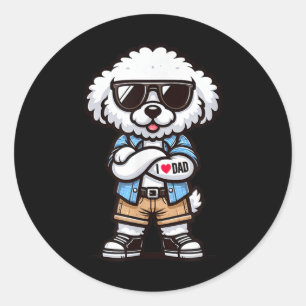 Bichon Frise I Love Dad Funny Dog Tattoo _1  Classic Round Sticker