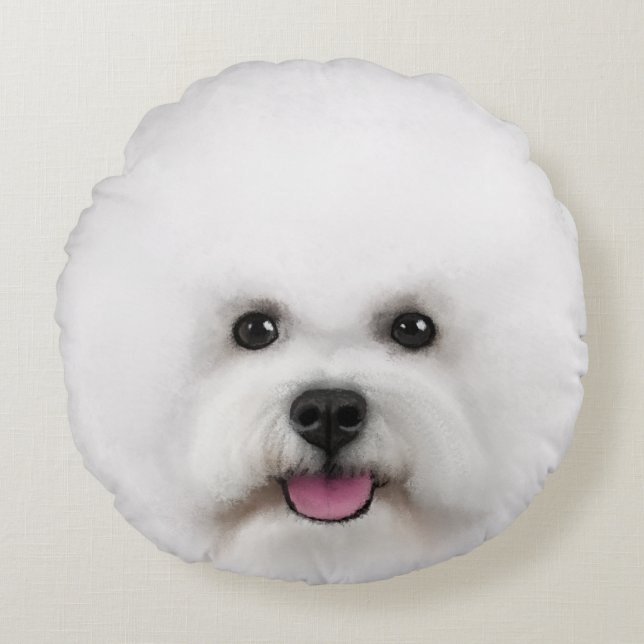 Bichon Frise Illustrated Round Pillow (Front)