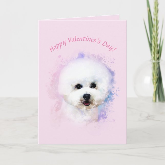 Bichon Frise Illustrated Valentine's Day Card (Front)