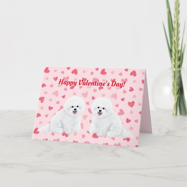 Bichon Frise Illustré Carte Saint Valentin (Devant)