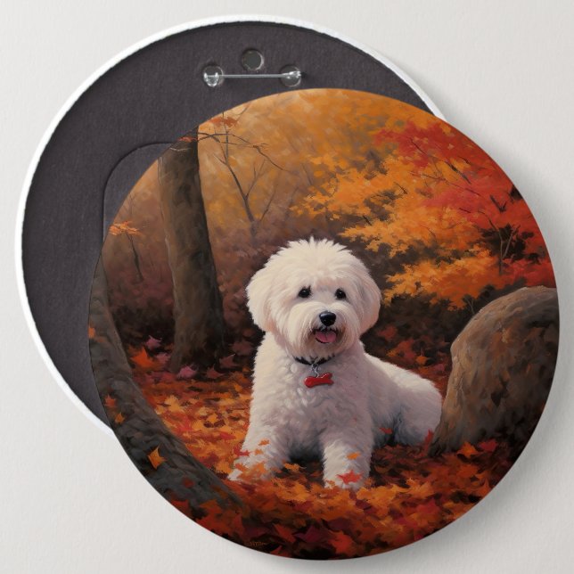 Bichon Frise in Autumn Leaves Fall Inspire  6 Inch Round Button (Front & Back)