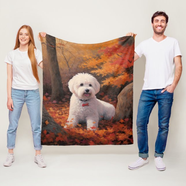 Bichon Frise in Autumn Leaves Fall Inspire  Fleece Blanket (In Situ)