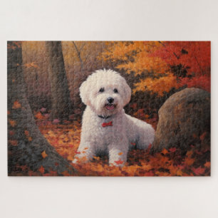 Bichon Frise in Autumn Leaves Fall Inspire  Jigsaw Puzzle
