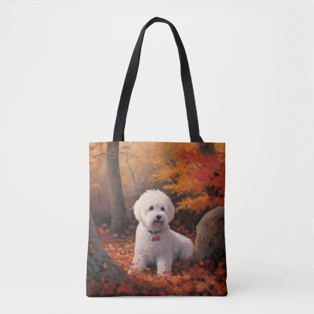 Bichon Frise in Autumn Leaves Fall Inspire  Tote Bag (Front)