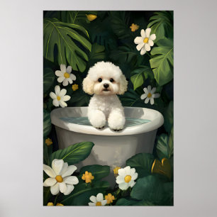 Bichon Frise In Bathtub Poster, Funny Dog Poster