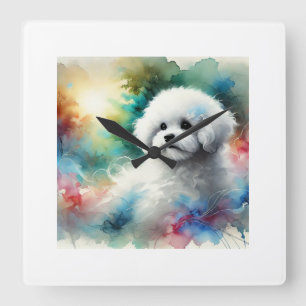 Bichon Frise in Nature 170924AREF105 - Watercolor Square Wall Clock