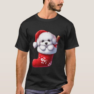 Bichon Frise In Sock Christmas Santa Hat Xmas Dog  T-Shirt