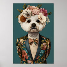 Bichon Frise In Suit Poster, Bichon Frise