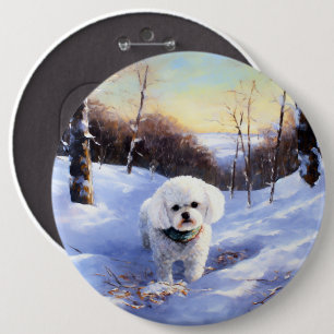Bichon Frise Let It Snow Christmas 6 Inch Round Button