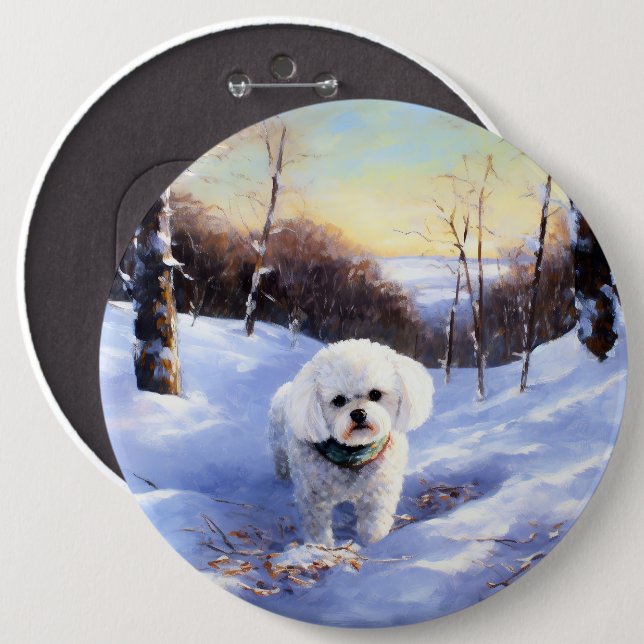 Bichon Frise Let It Snow Christmas  6 Inch Round Button (Front & Back)